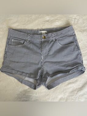 H&M Navy & White Striped Cuffed Mini Shorts - Size 6